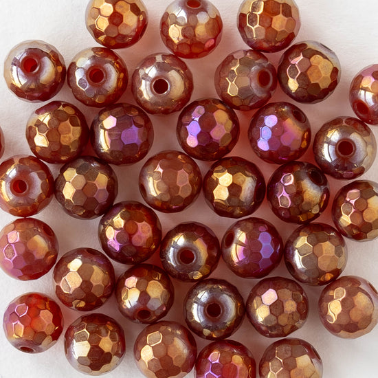 6mm Round Faceted Plated Carnelian Beads - Whole or Half Strand