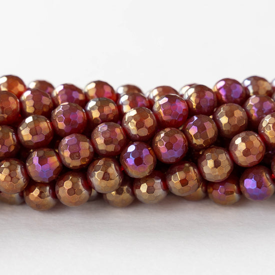 6mm Round Faceted Plated Carnelian Beads - Whole or Half Strand
