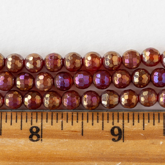 6mm Round Faceted Plated Carnelian Beads - Whole or Half Strand