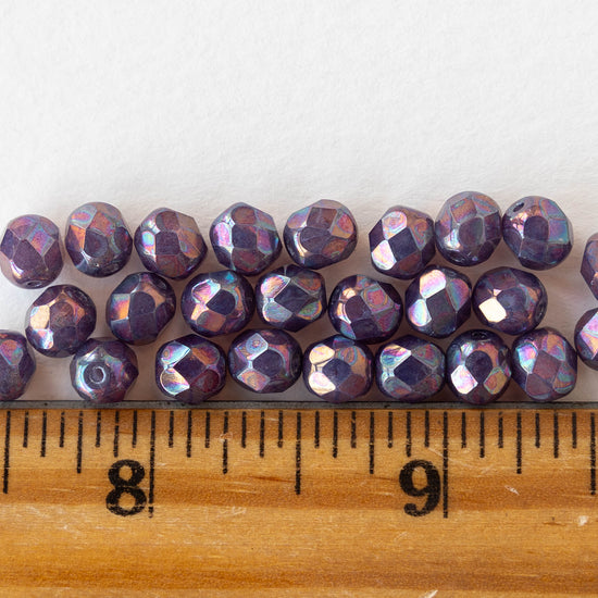 6mm Round Firepolished Beads - Lavender Luster AB - 25 Beads