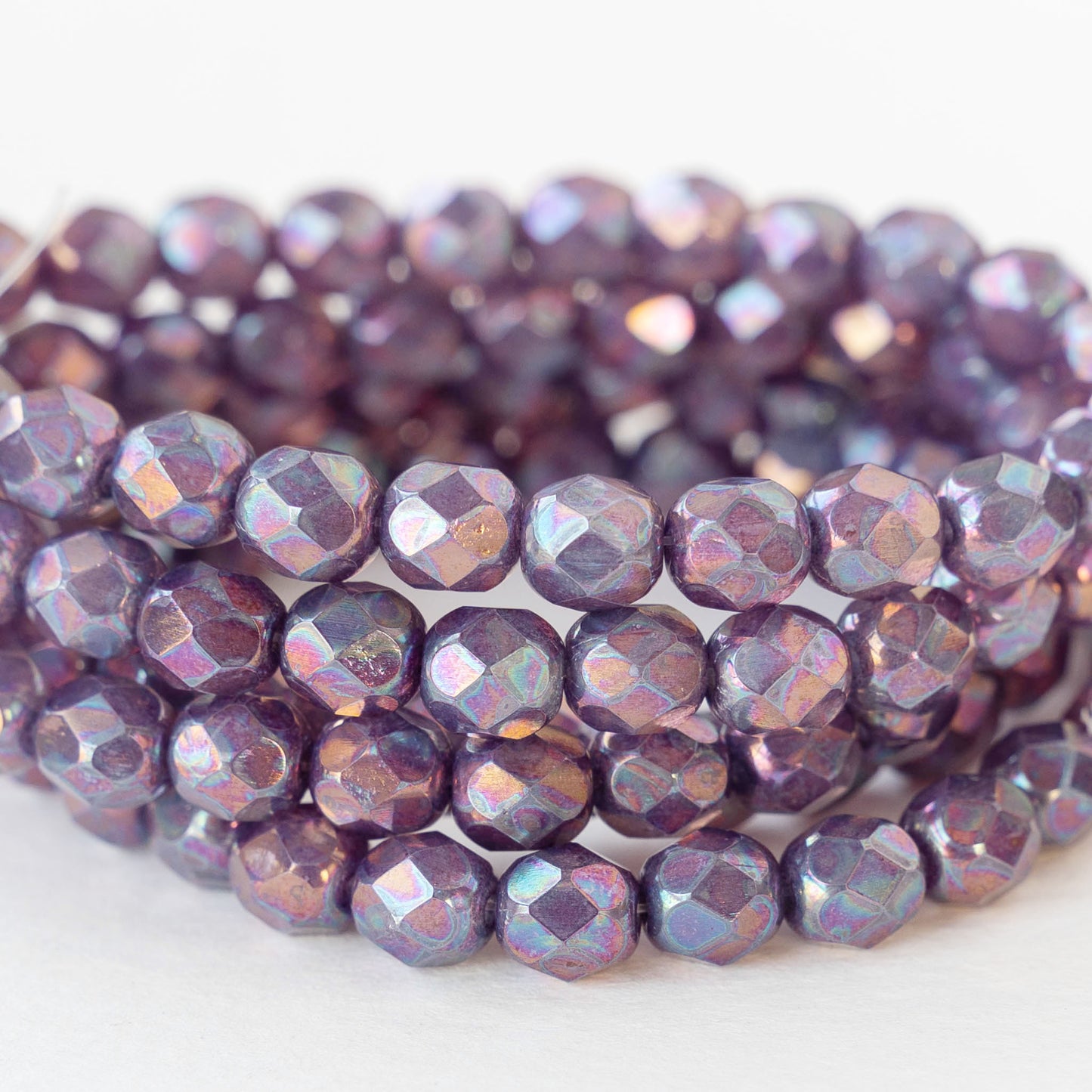 6mm Round Firepolished Beads - Lavender Luster AB - 25 Beads