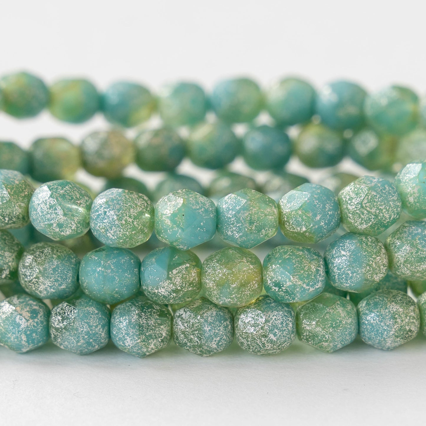 6mm Round Firepolished Beads - Opaque Seafoam Turquoise with Silver Dust - 25 Beads
