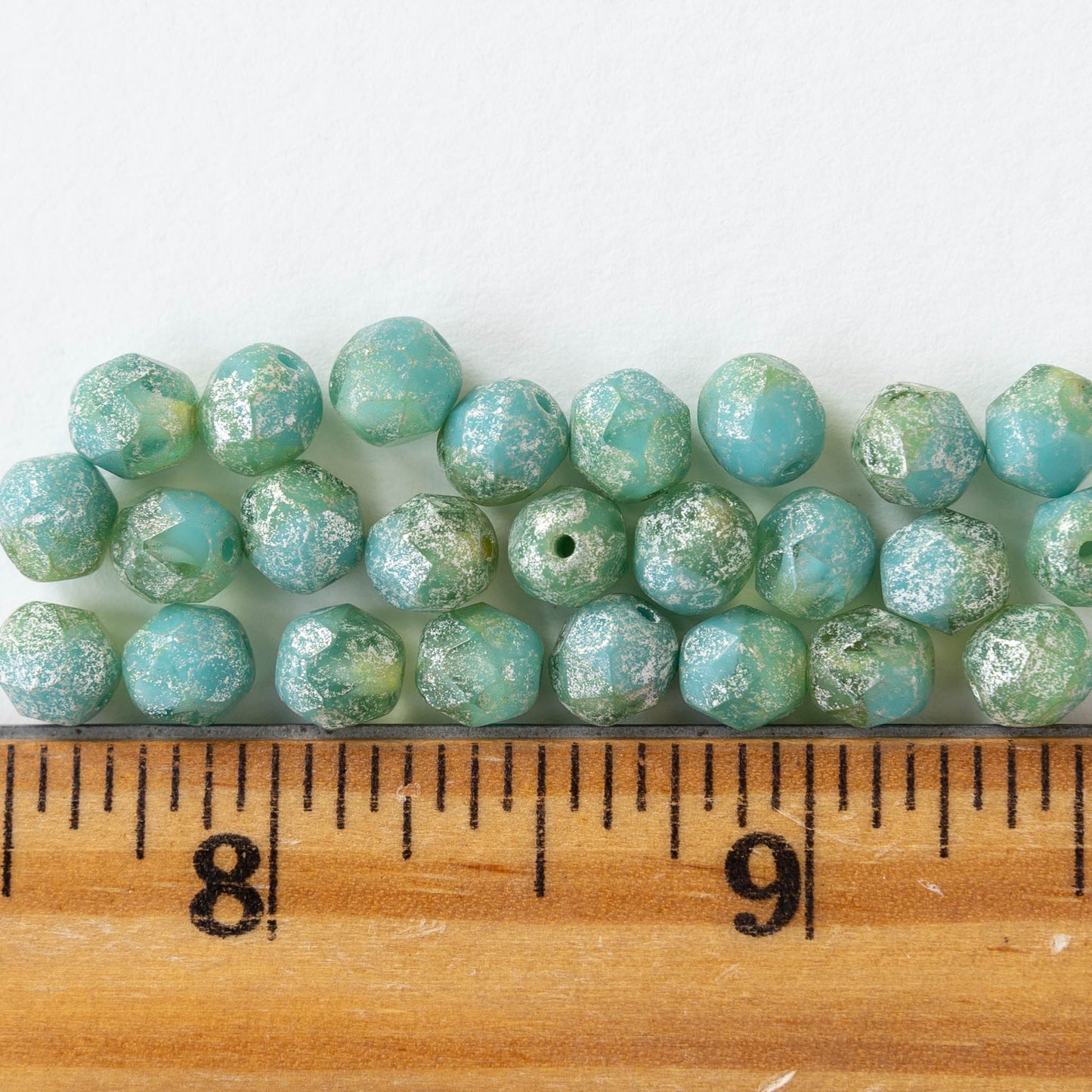 6mm Round Firepolished Beads - Opaque Seafoam Turquoise with Silver Dust - 25 Beads