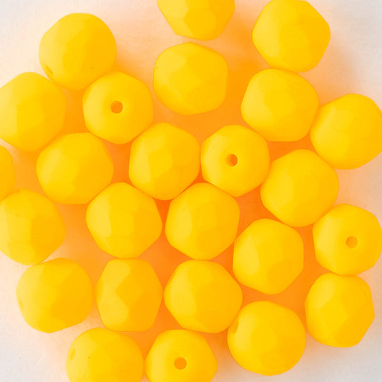 6mm Round Glass Beads - Opaque Matte Yellow - 25 Beads