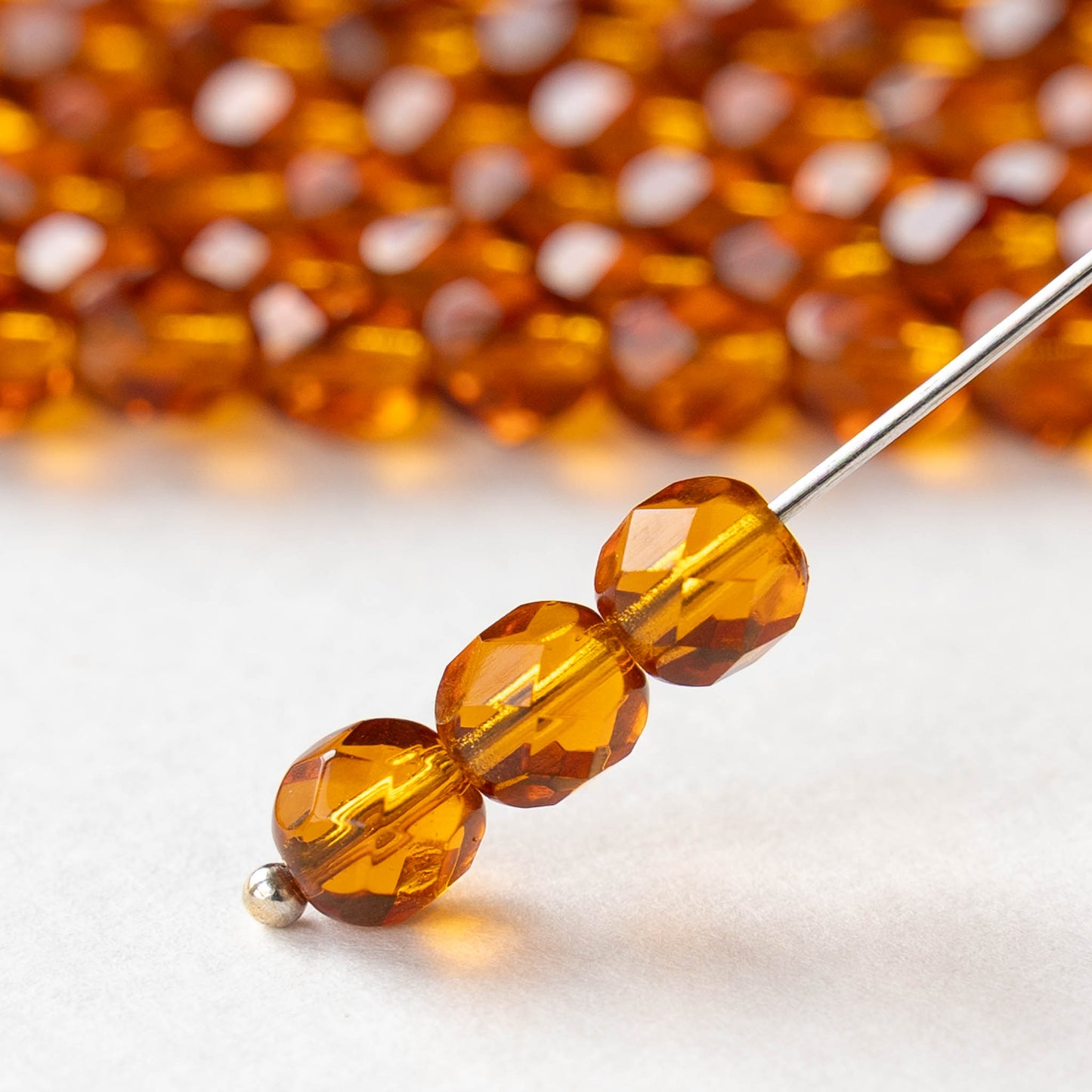 6mm Round Firepolished Beads - Topaz - 25 or 75 beads
