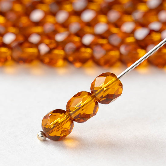 6mm Round Firepolished Beads - Topaz - 25 or 75 beads