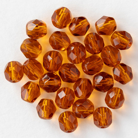 6mm Round Firepolished Beads - Topaz - 25 or 75 beads