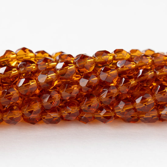6mm Round Firepolished Beads - Topaz - 25 or 75 beads