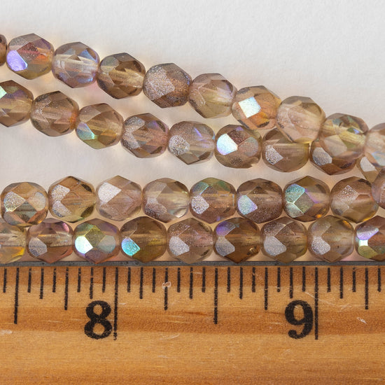 6mm Round - Yellow and Pink with an AB Finish - 25 beads