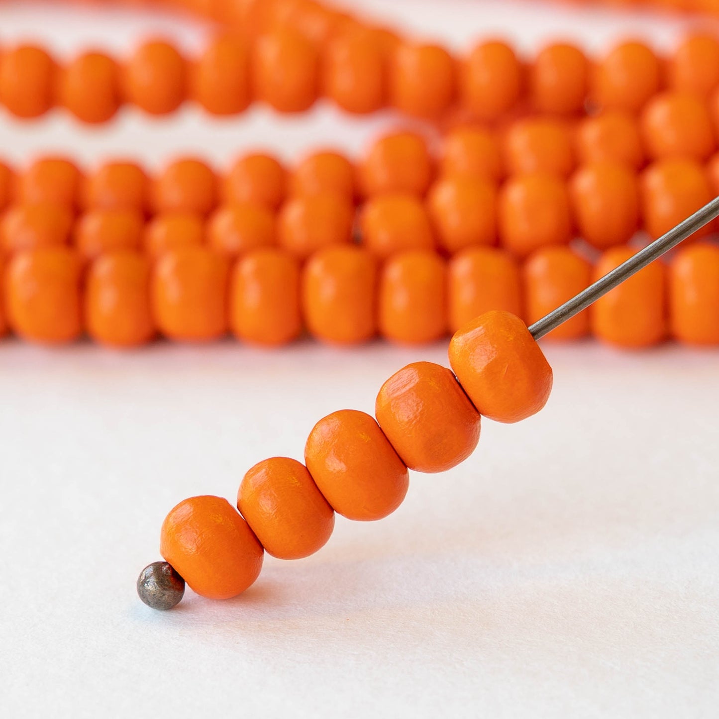 6mm Round Wood Beads - Orange - 15 inch strand ~85 beads