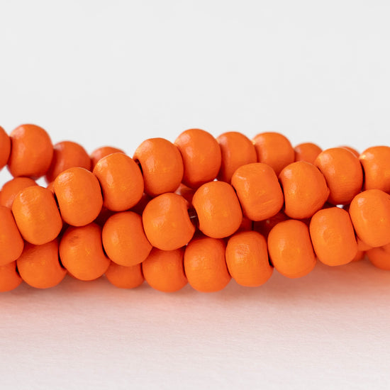 6mm Round Wood Beads - Orange - 15 inch strand ~85 beads