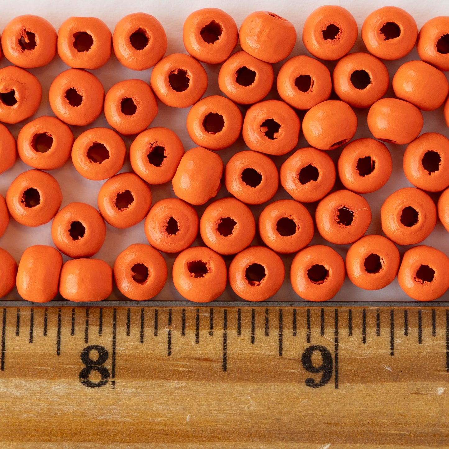 6mm Round Wood Beads - Orange - 15 inch strand ~85 beads