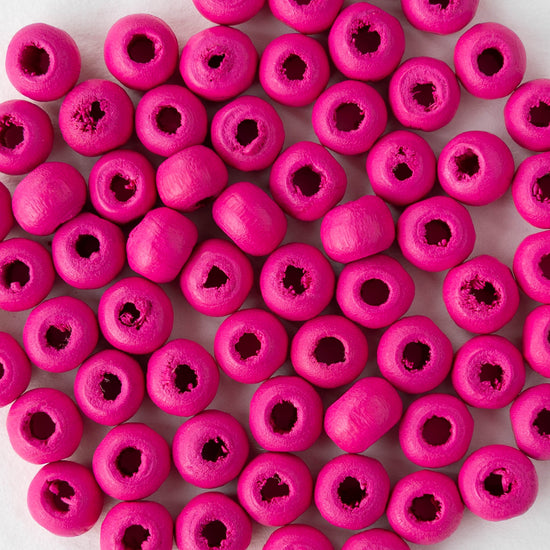 6mm Round Wood Beads - Pink - 15 inch strand ~85 beads