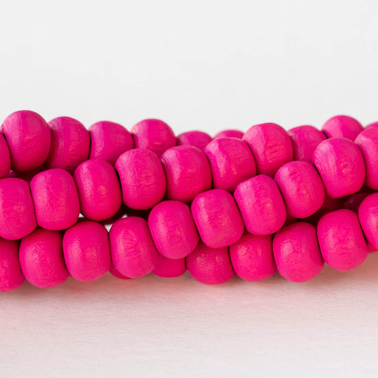 6mm Round Wood Beads - Pink - 15 inch strand ~85 beads