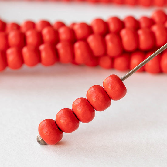 6mm Round Wood Beads - Red - 15 inch strand ~85 beads