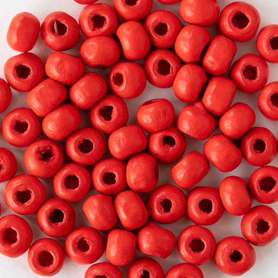 6mm Round Wood Beads - Red - 15 inch strand ~85 beads