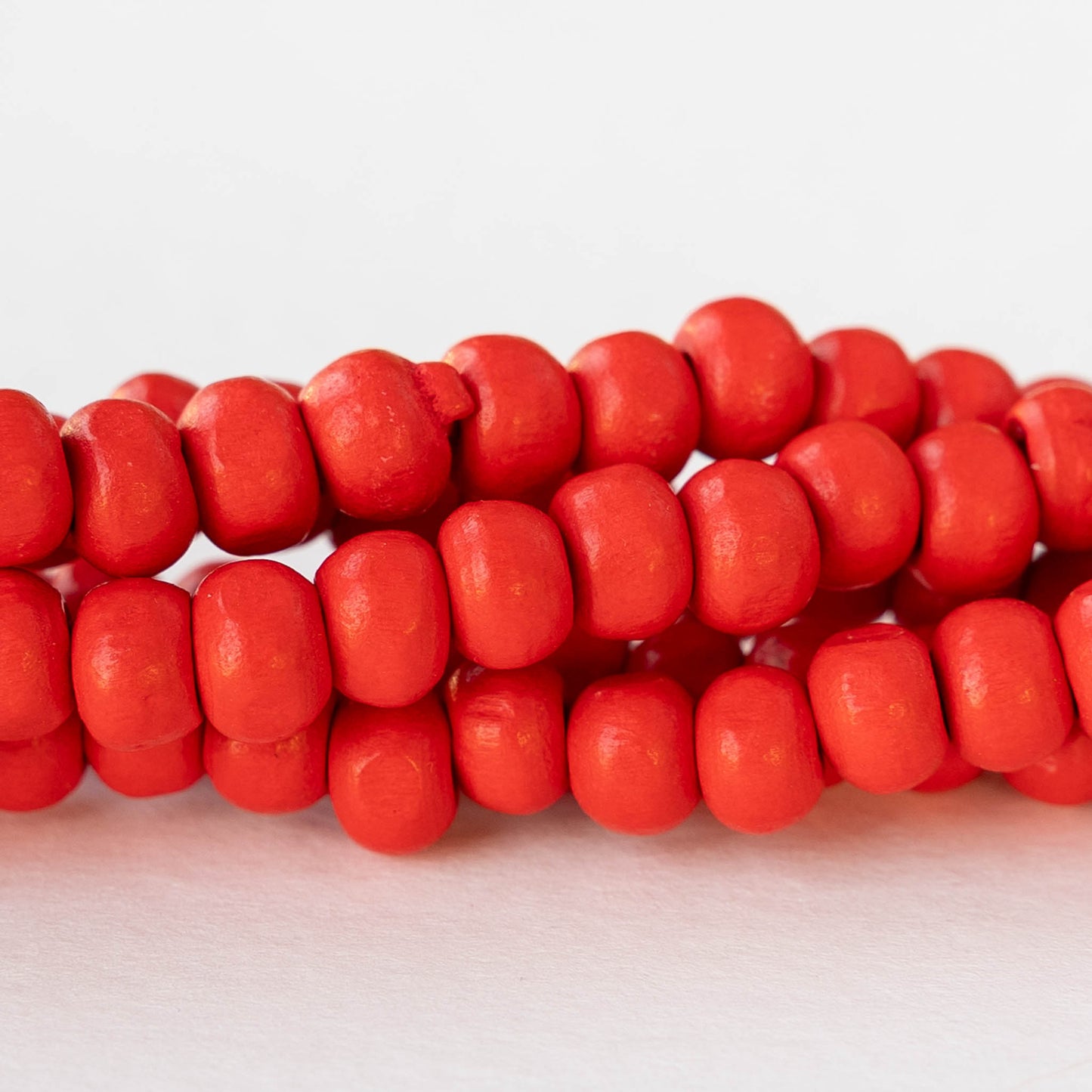 6mm Round Wood Beads - Red - 15 inch strand ~85 beads