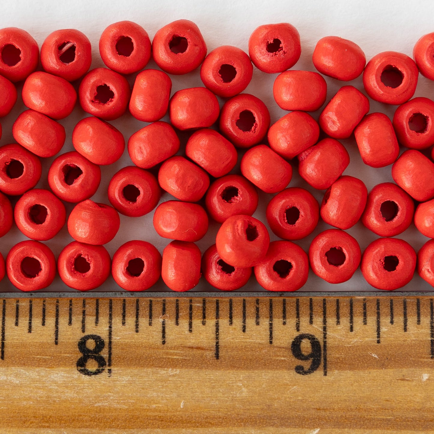 6mm Round Wood Beads - Red - 15 inch strand ~85 beads