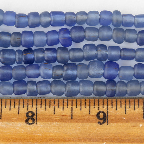 Glass Java Beads - Transparent Slate Sapphire - Whole or Half Strand