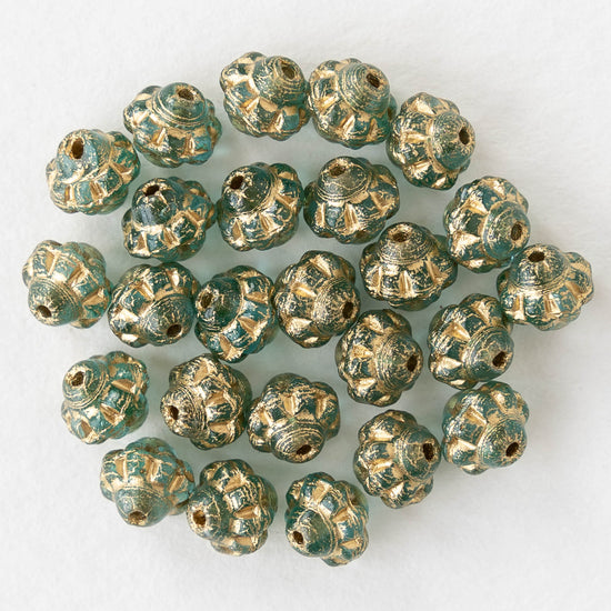 6mm Glass Saturn Beads - Transparent Seafoam Gold - 25 Beads