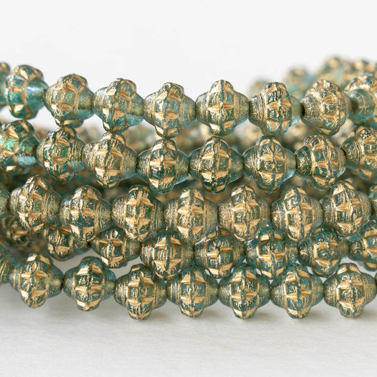 6mm Glass Saturn Beads - Transparent Seafoam Gold - 25 Beads