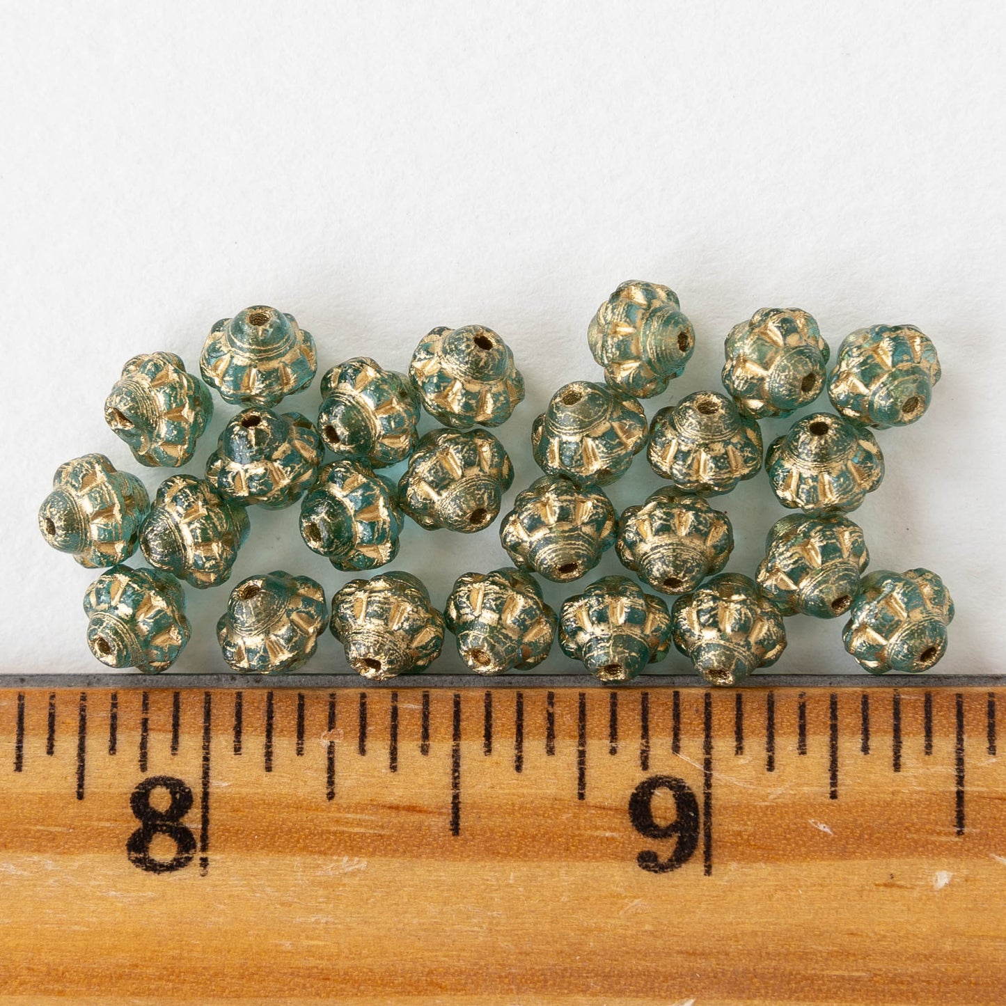 6mm Glass Saturn Beads - Transparent Seafoam Gold - 25 Beads