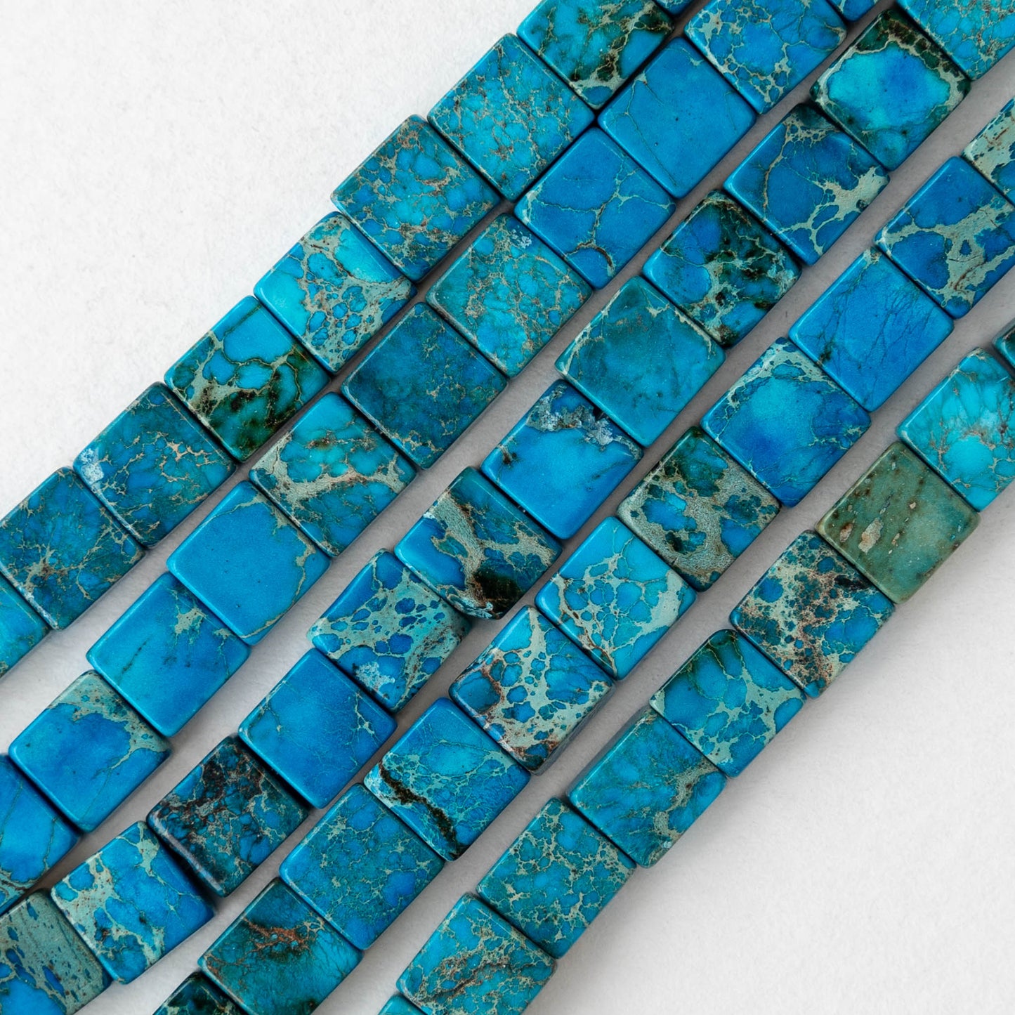 6mm Impression Jasper Square Tile Beads - Blue - 20 Beads