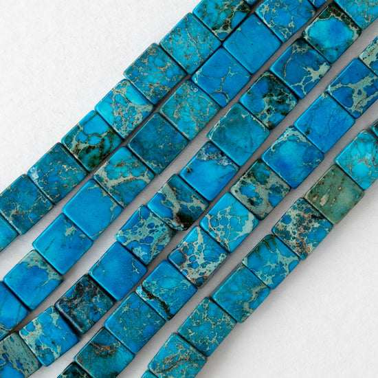 6mm Impression Jasper Square Tile Beads - Blue - 20 Beads