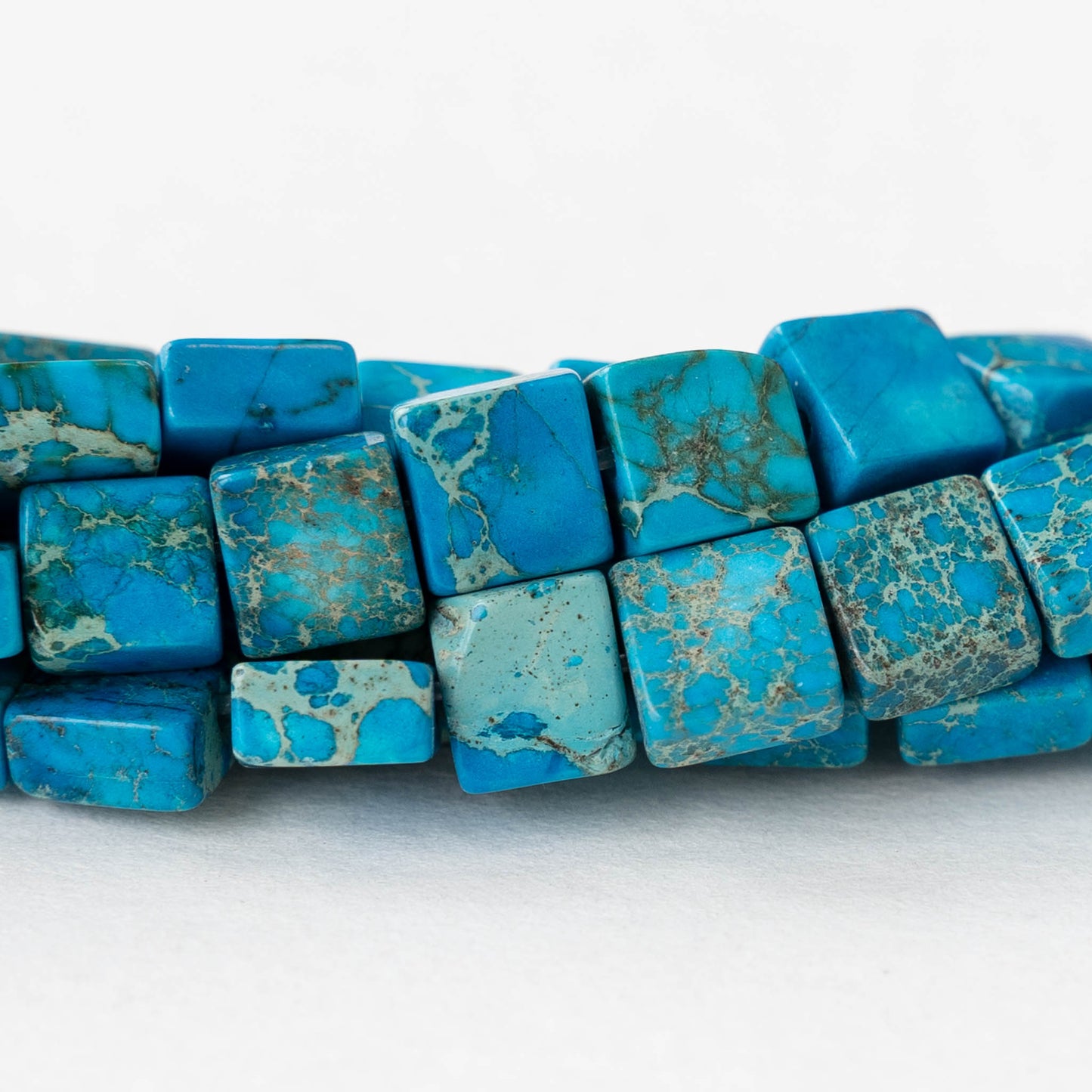 6mm Impression Jasper Square Tile Beads - Blue - 20 Beads