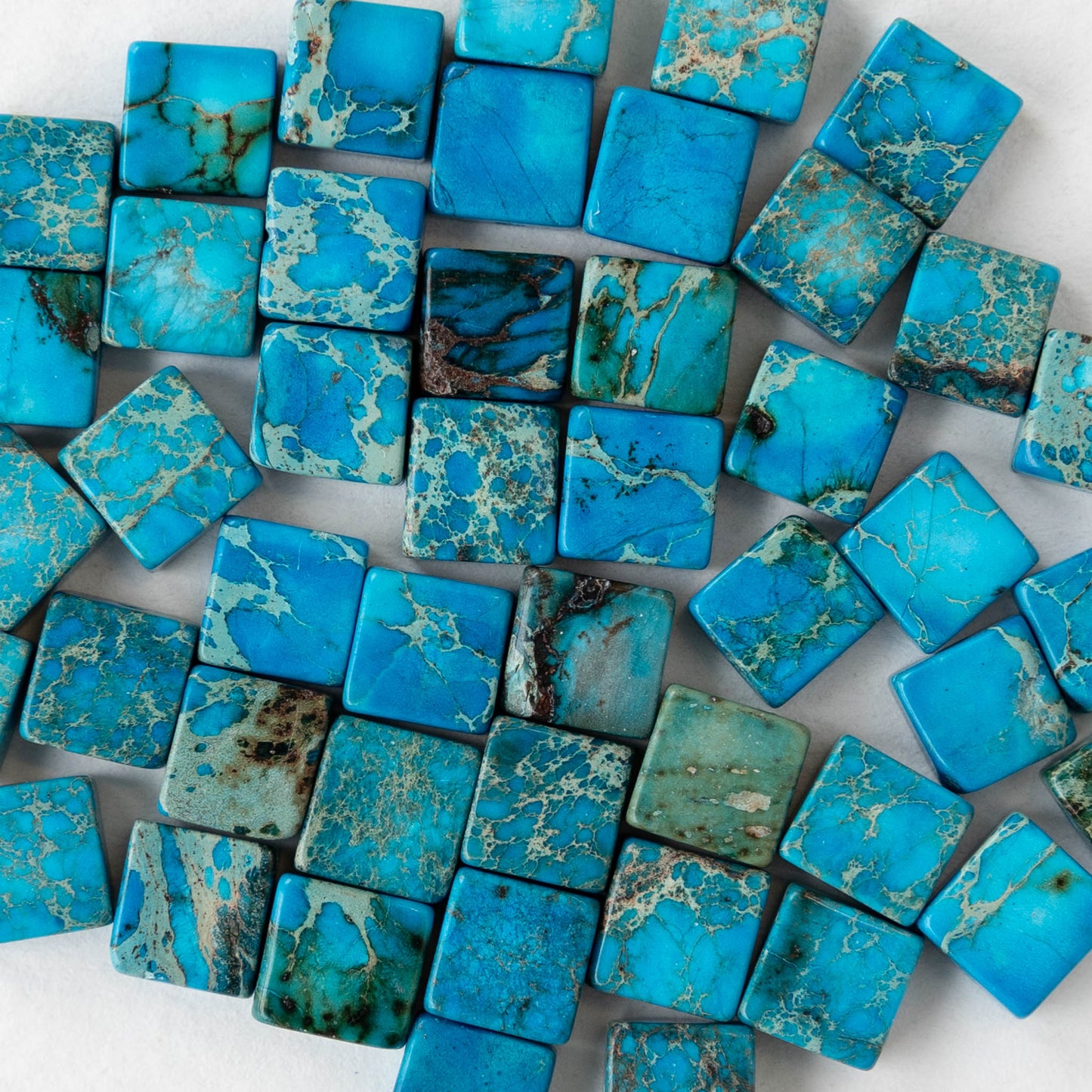 6mm Impression Jasper Square Tile Beads - Blue - 20 Beads