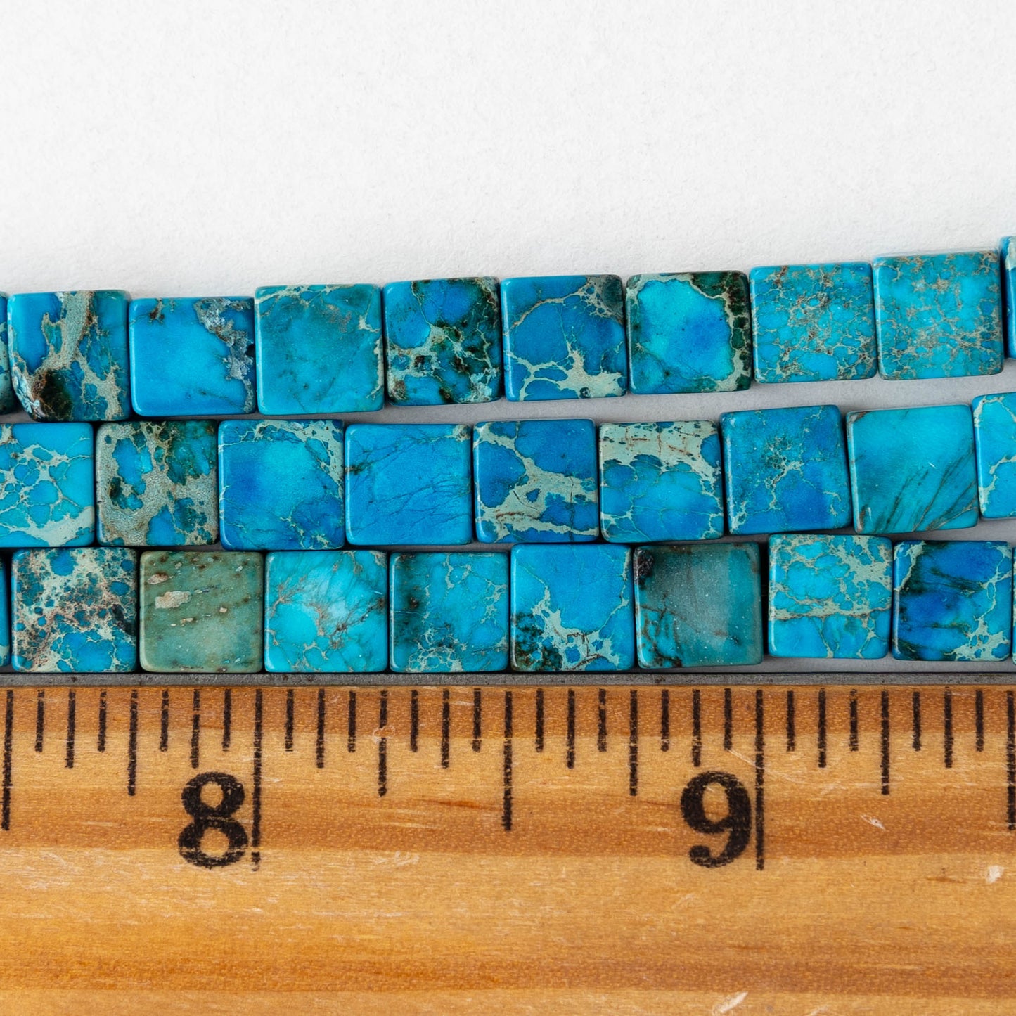 6mm Impression Jasper Square Tile Beads - Blue - 20 Beads