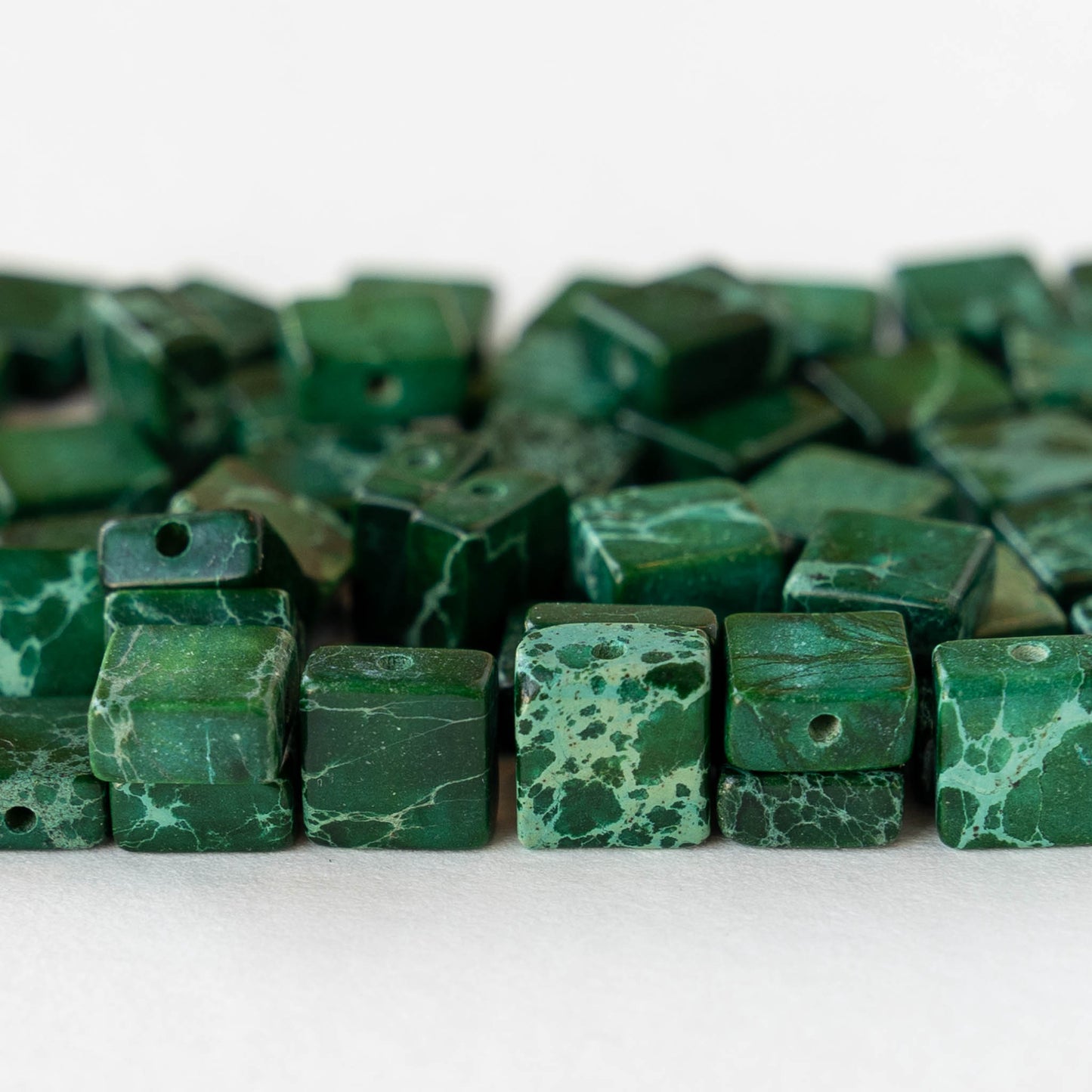 6mm Impression Jasper Square Tile Beads - Teal Green - 20 Beads