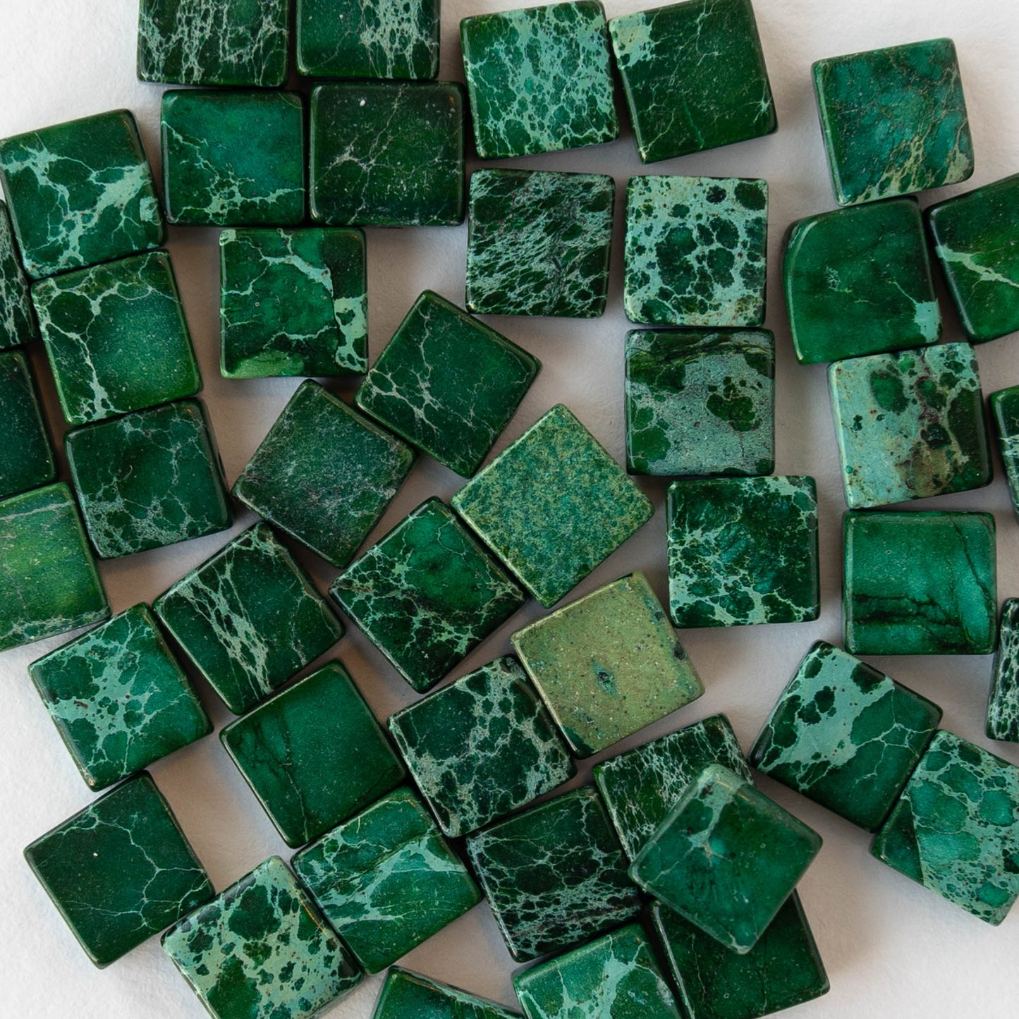 6mm Impression Jasper Square Tile Beads - Teal Green - 20 Beads