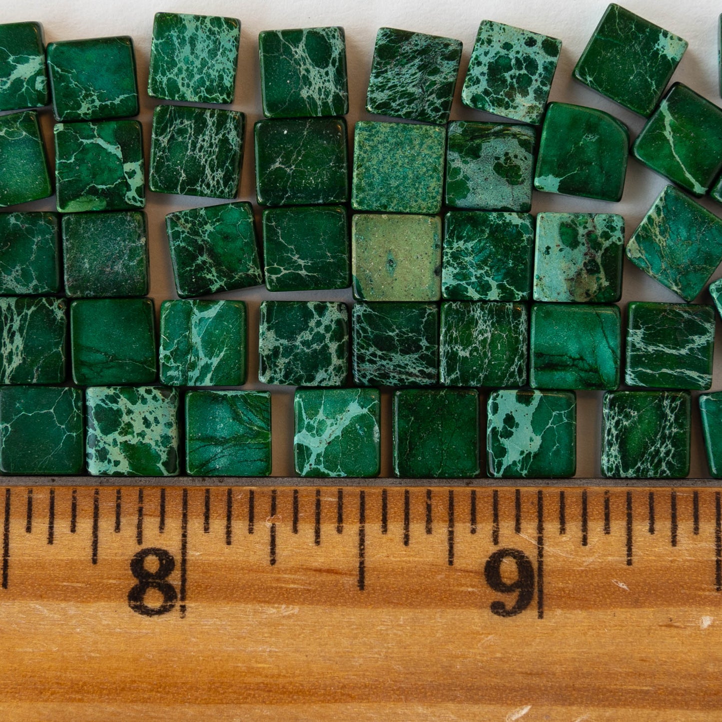 6mm Impression Jasper Square Tile Beads - Teal Green - 20 Beads