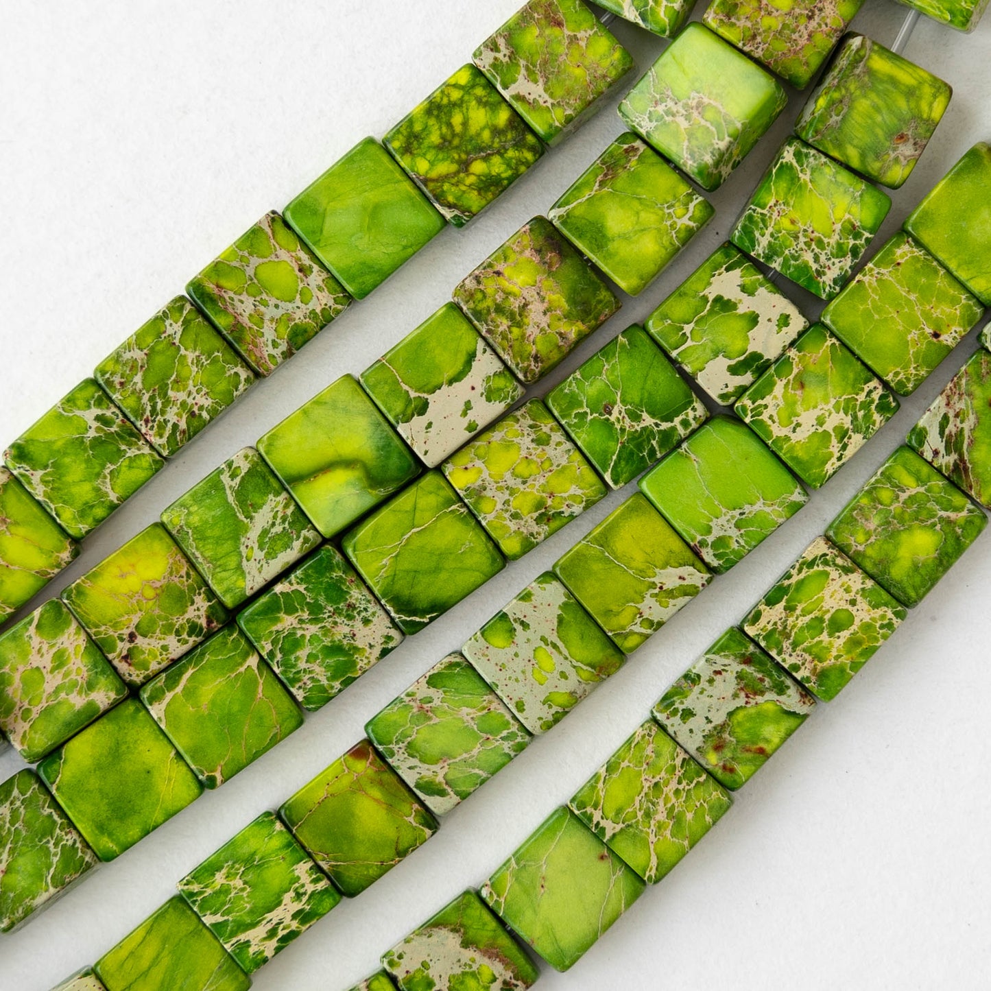 6mm Impression Jasper Square Tile Beads - Green - 20 Beads