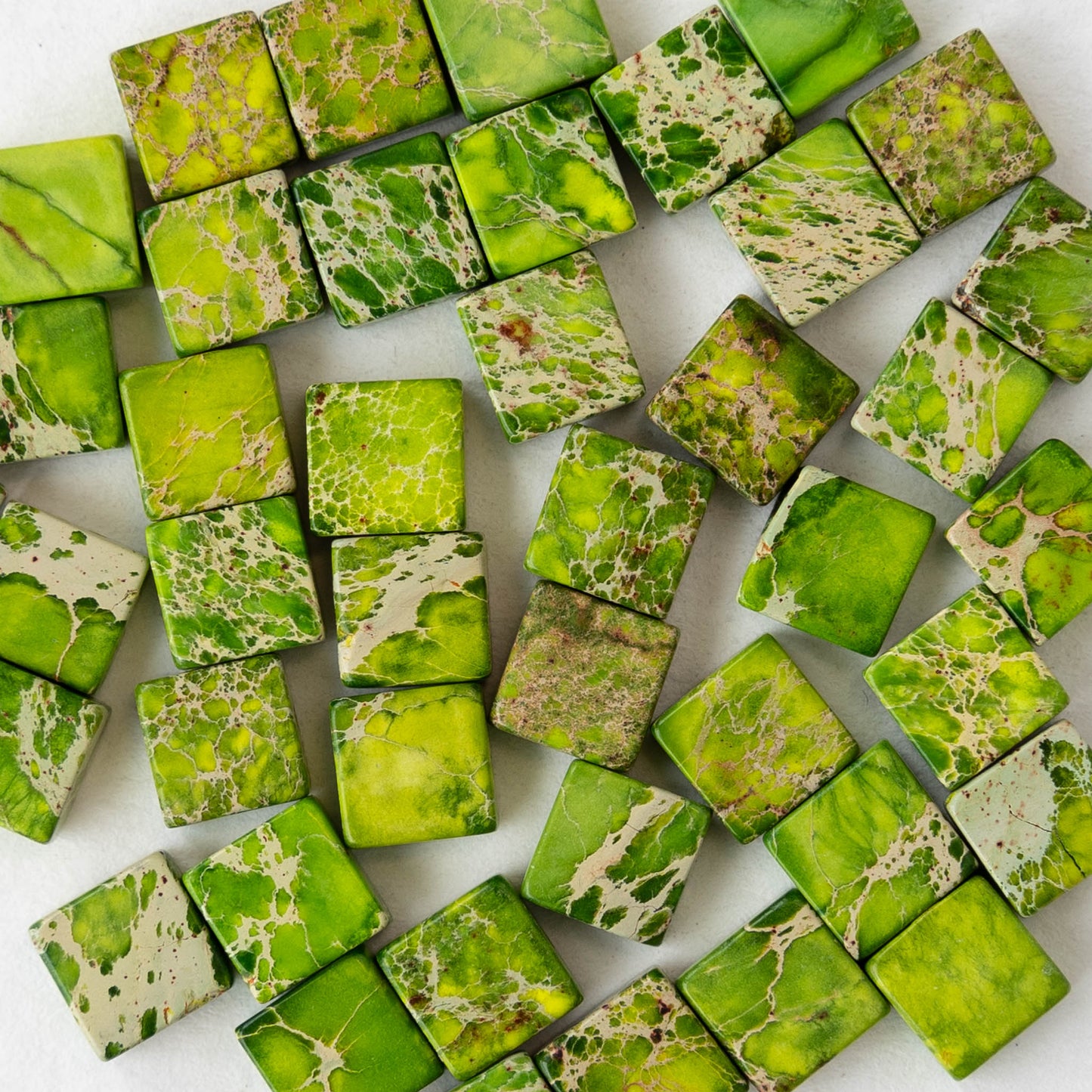 6mm Impression Jasper Square Tile Beads - Green - 20 Beads