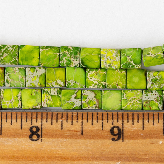 6mm Impression Jasper Square Tile Beads - Green - 20 Beads