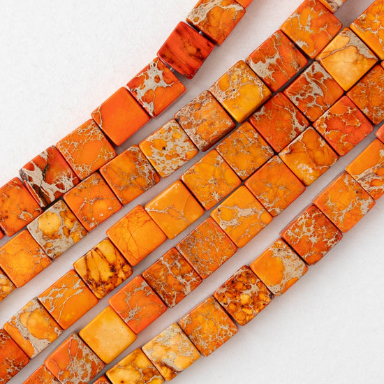 6mm Impression Jasper Square Tile Beads - Orange - 20 Beads