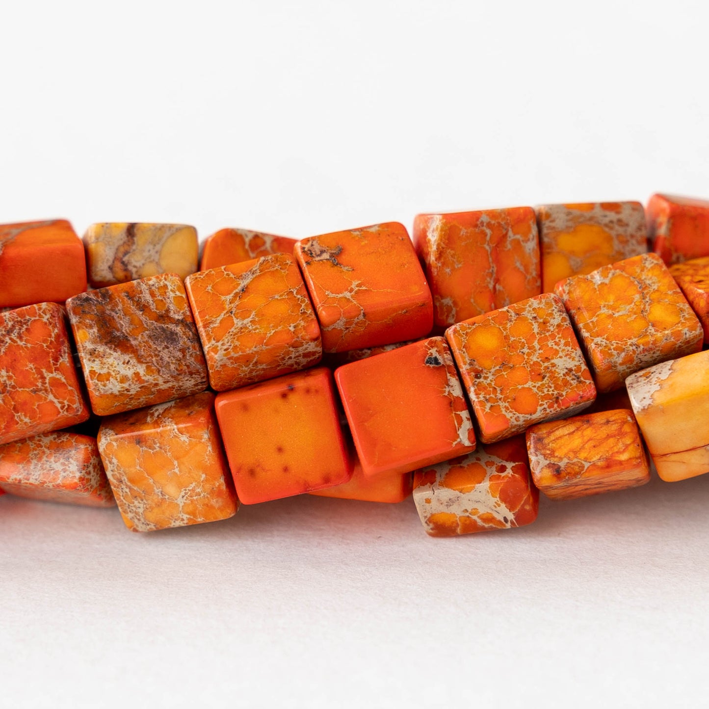 6mm Impression Jasper Square Tile Beads - Orange - 20 Beads