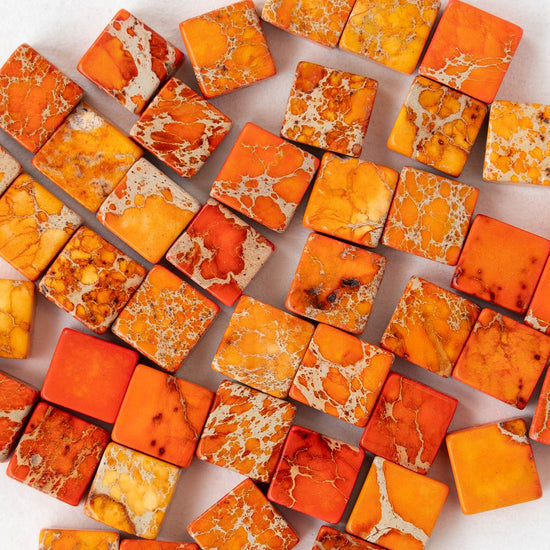 6mm Impression Jasper Square Tile Beads - Orange - 20 Beads