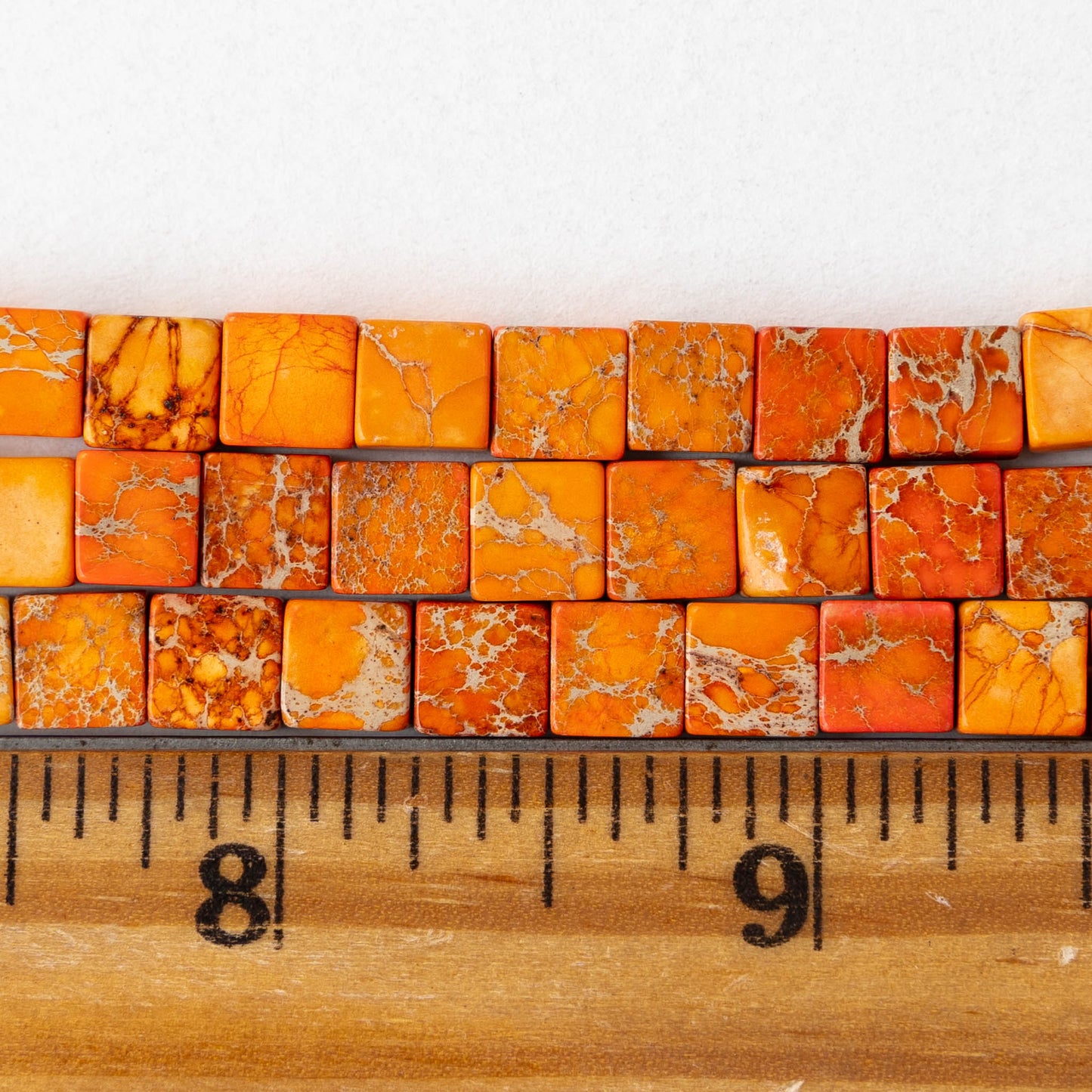 6mm Impression Jasper Square Tile Beads - Orange - 20 Beads