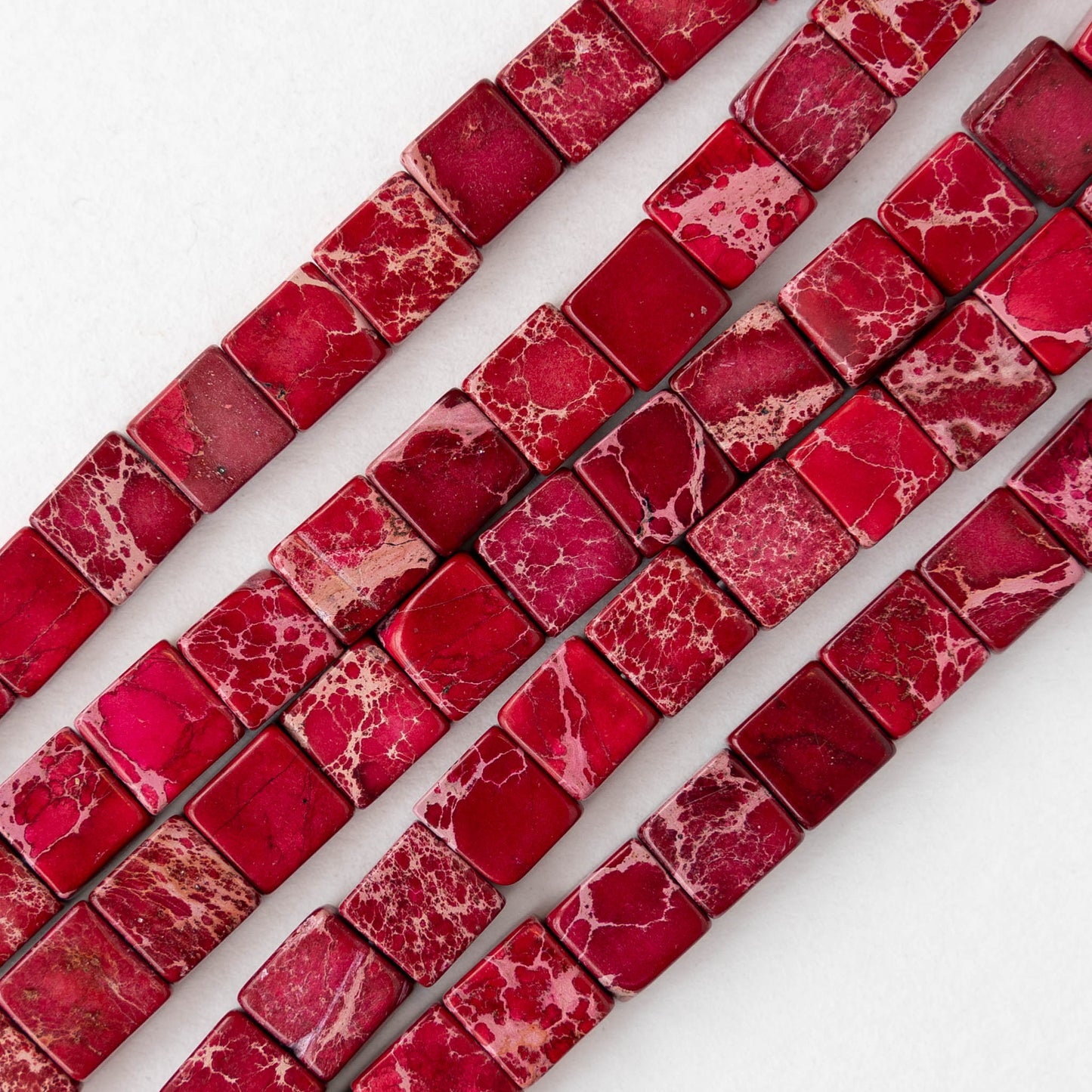 6mm Impression Jasper Square Tile Beads - Pink - 20 Beads