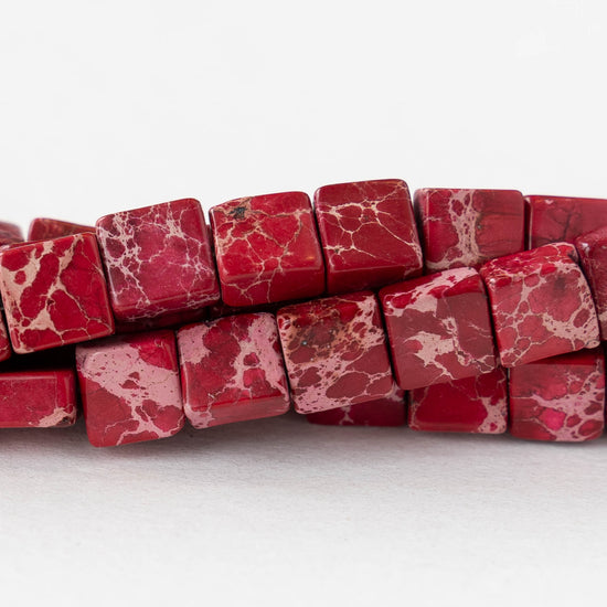 6mm Impression Jasper Square Tile Beads - Pink - 20 Beads