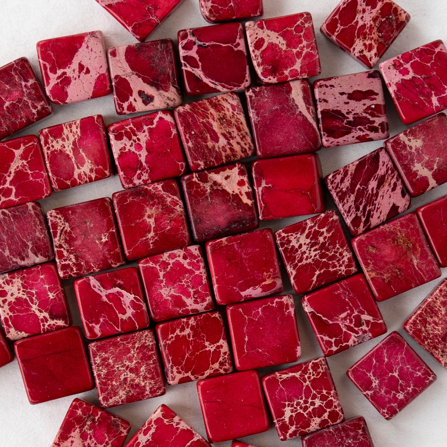 6mm Impression Jasper Square Tile Beads - Pink - 20 Beads