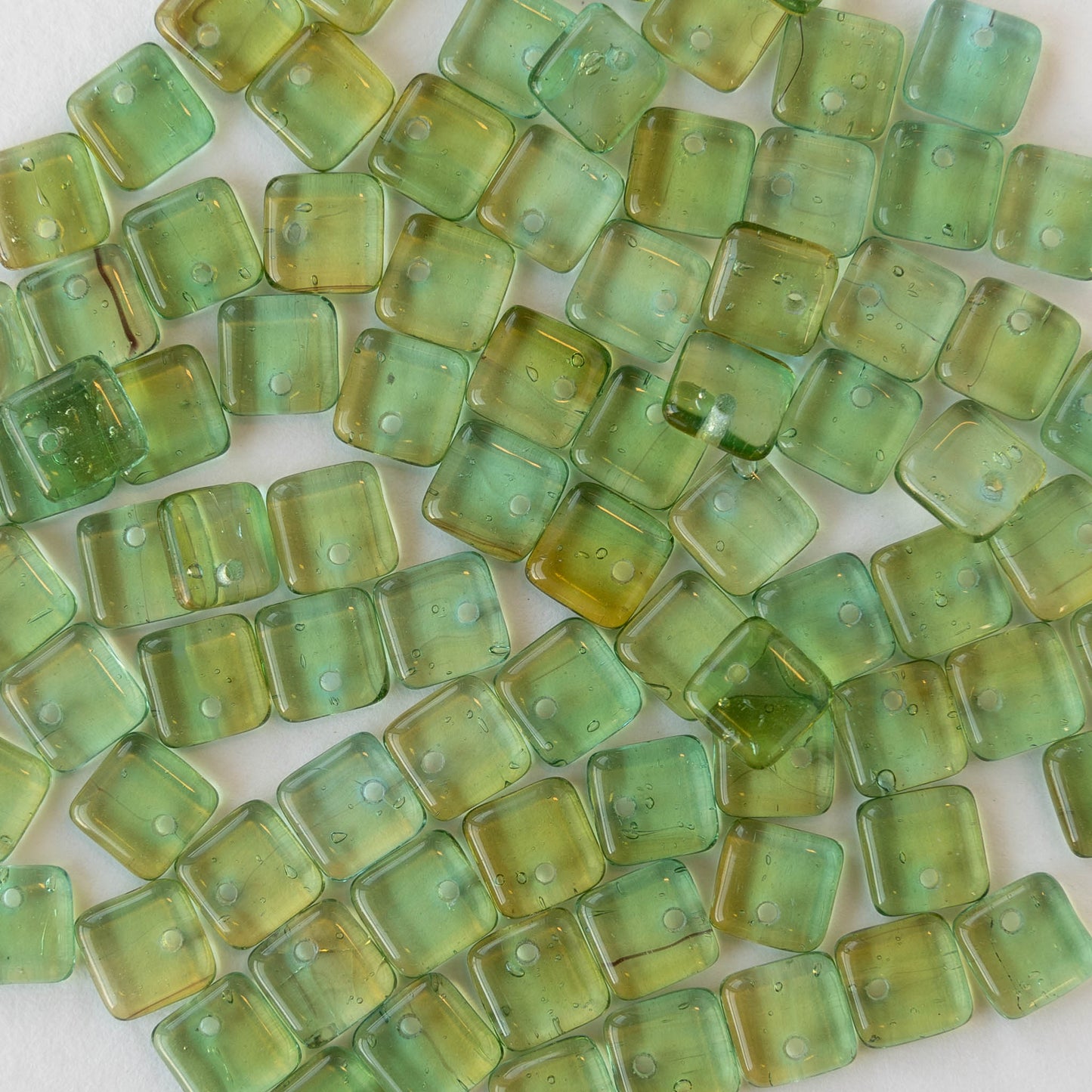 6mm Tile Drop Bead - Transparent Green - 50