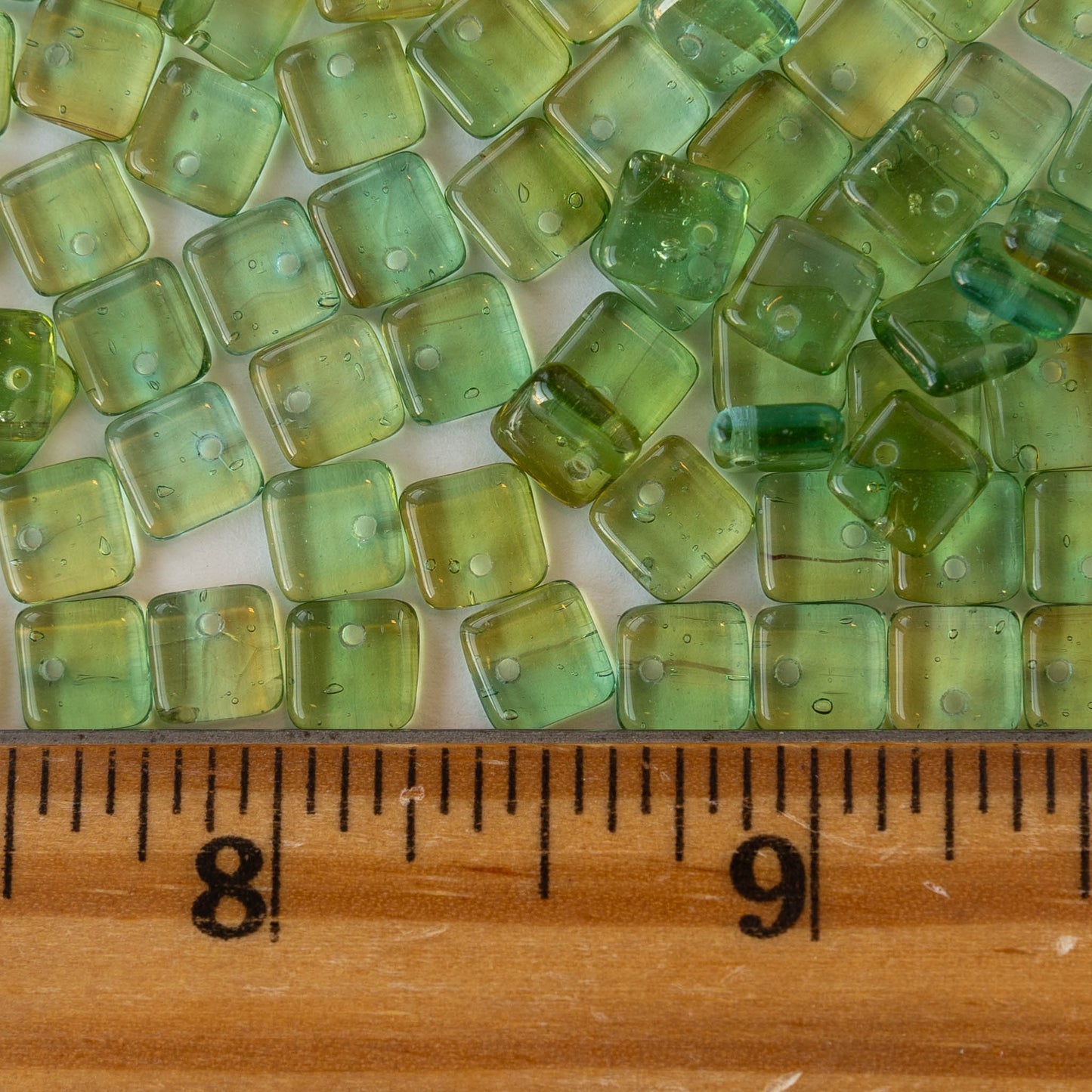 6mm Tile Drop Bead - Transparent Green - 50