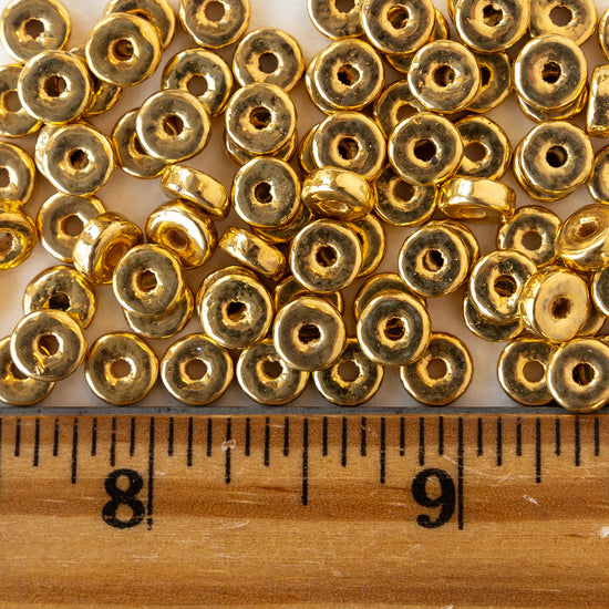 24K Gold Coated Ceramic Washer Beads - 6mm - Choose Amount