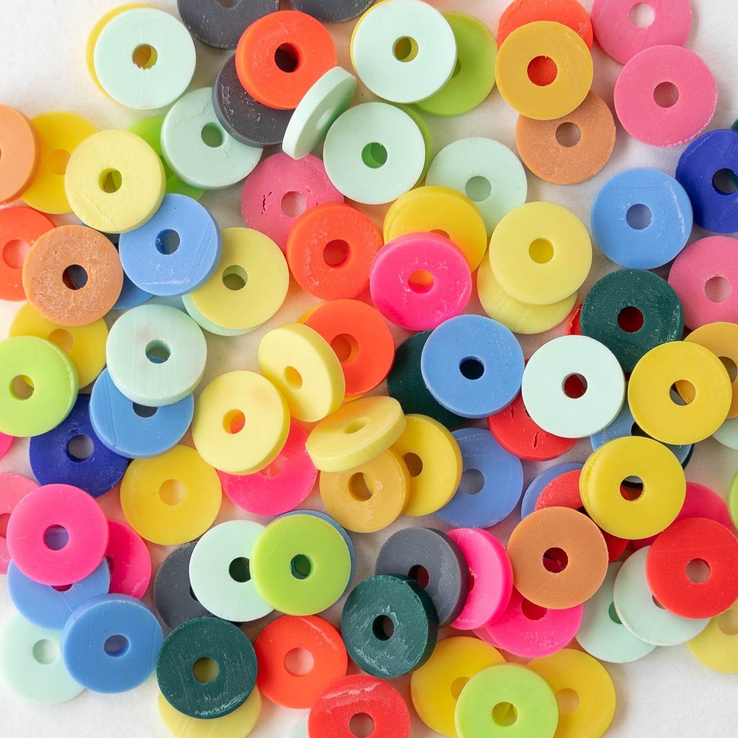 6mm Polymer Clay Wheel Beads - Bright Rainbow Yellow - 16 inches