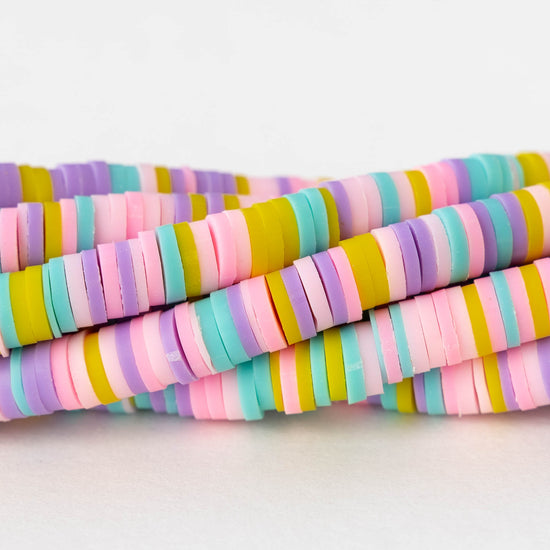 6mm Polymer Clay Wheel Beads - Pastel Pink Mix - 16 inches