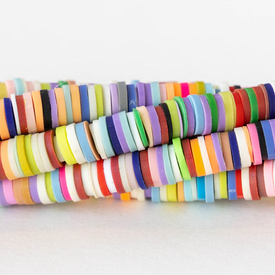 6mm Polymer Clay Wheel Beads - Rainbow Mix - 16 inches